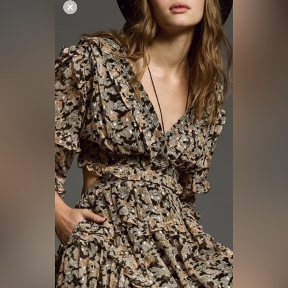 Anthropologie. V neck ruffle cut out mini dress. NWT.